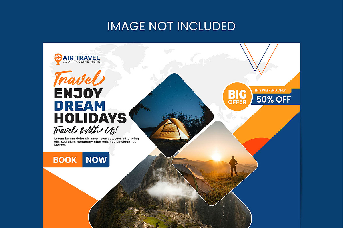 Travel Agency Social Media Post, a Marketing Template by Photoshop Action (Photo 2 of 18)