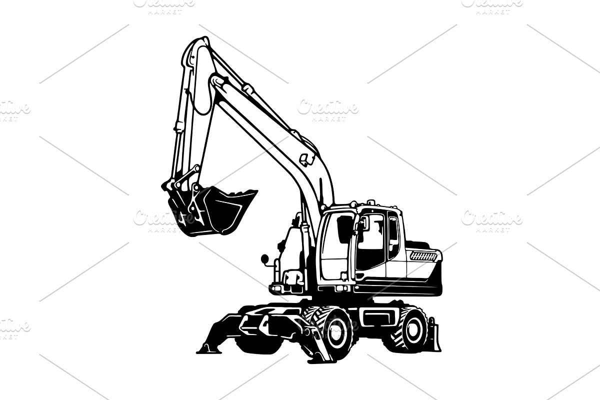 Wheeled Excavator - Heavy Equipment, an Illustration by Digital-Clipart