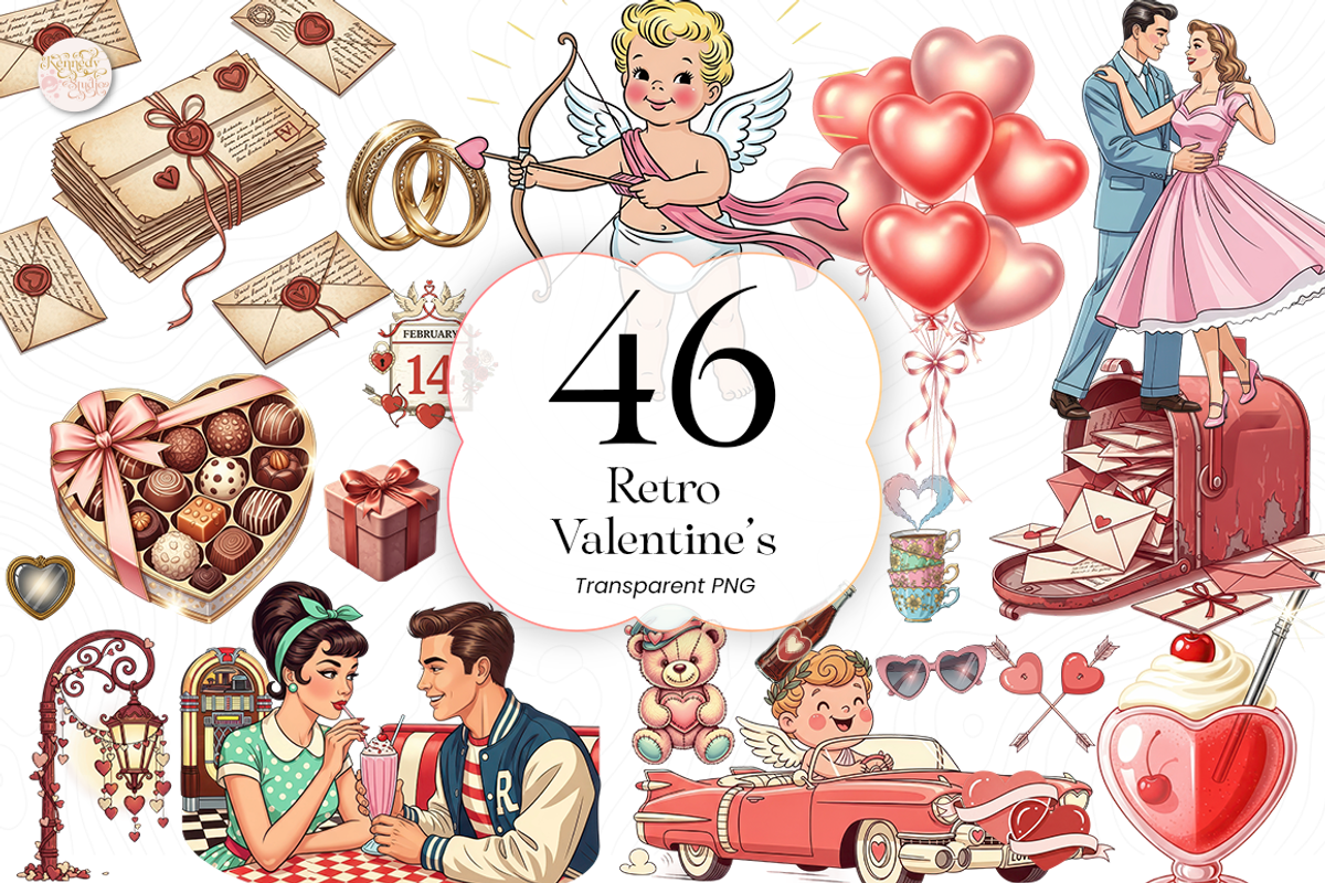 Retro Valentine PNG Clipart Groovy, an Object Illustration by KennedyStudio (Photo 1 of 5)