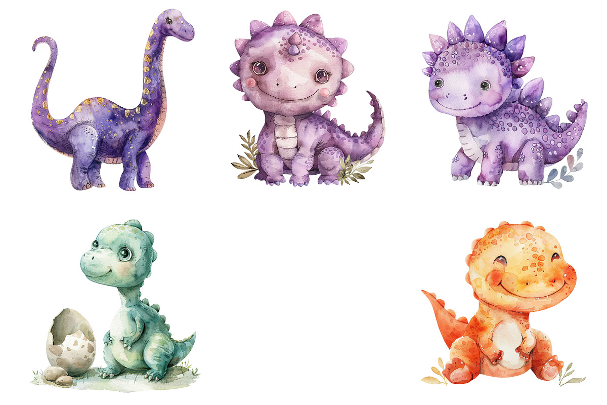 Watercolor Dinosaurs Clipart, an Illustration by Design Market (Photo 3 of 5)