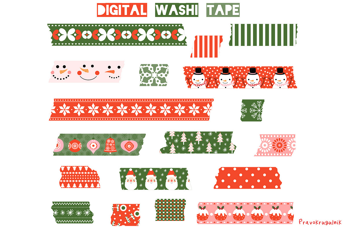 Digital Christmas Washi Tape Sticker, a Decorative Illustration by Pravokrugulnik (Photo 1 of 4)