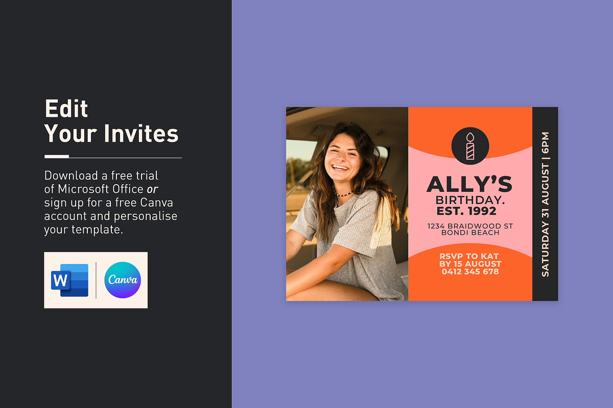 Ally Birthday Invitation, an Invitation Template by Mountain Folk Creative (Photo 2 of 7)