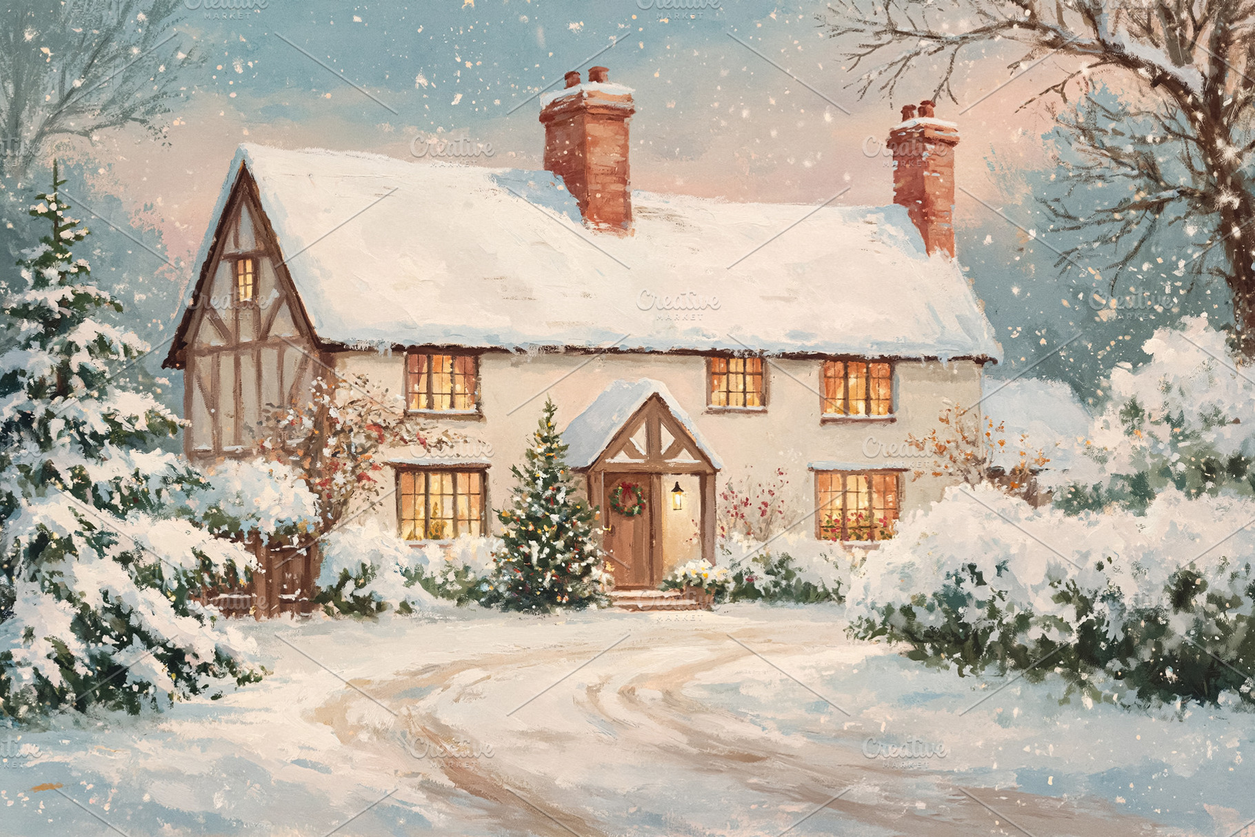 Cozy cottage celebrating Christmas with festive decorations duri, a Photo by Studio ANNA