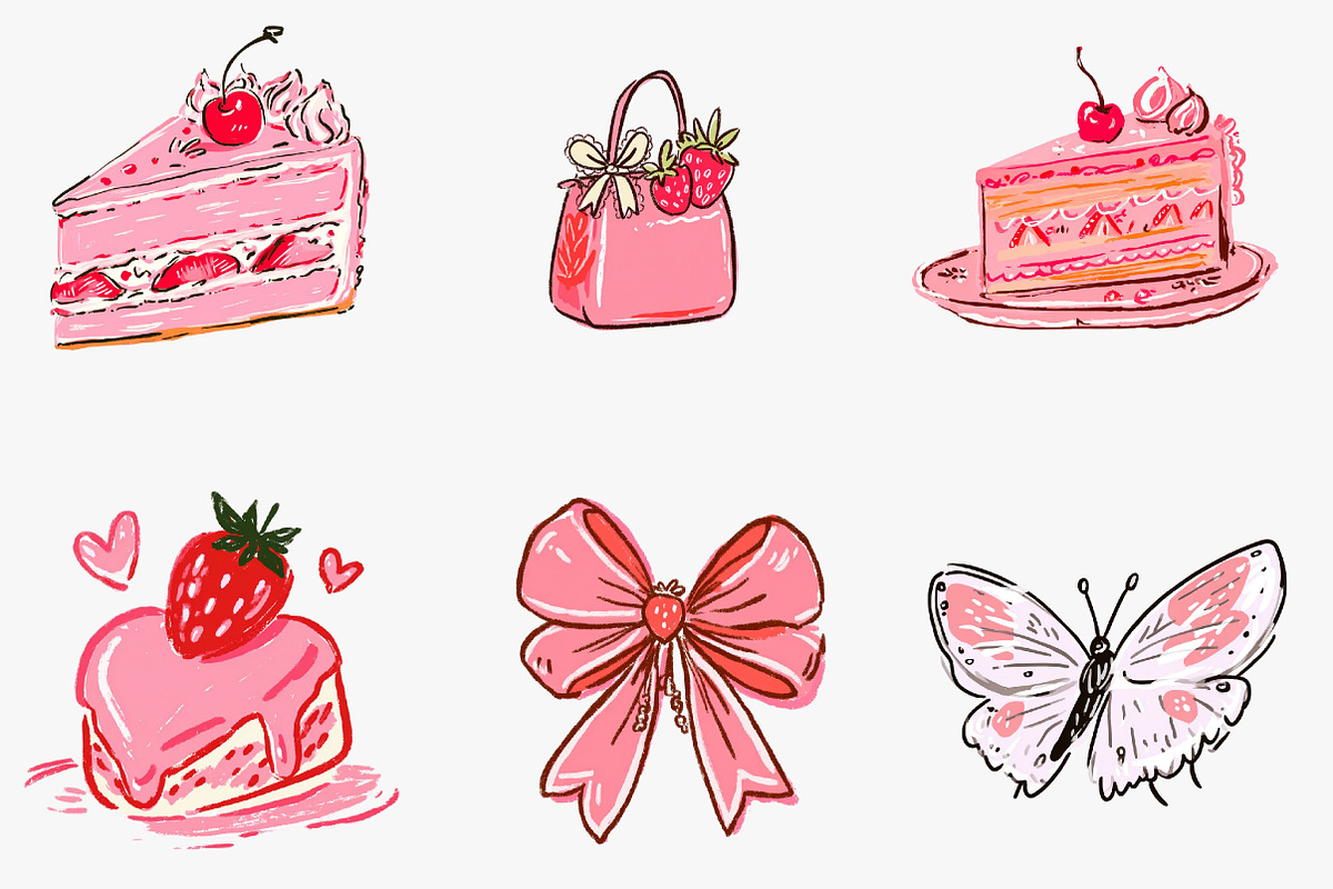 Coquette strawberry clipart retro, an Illustration by CreationArt (Photo 3 of 5)