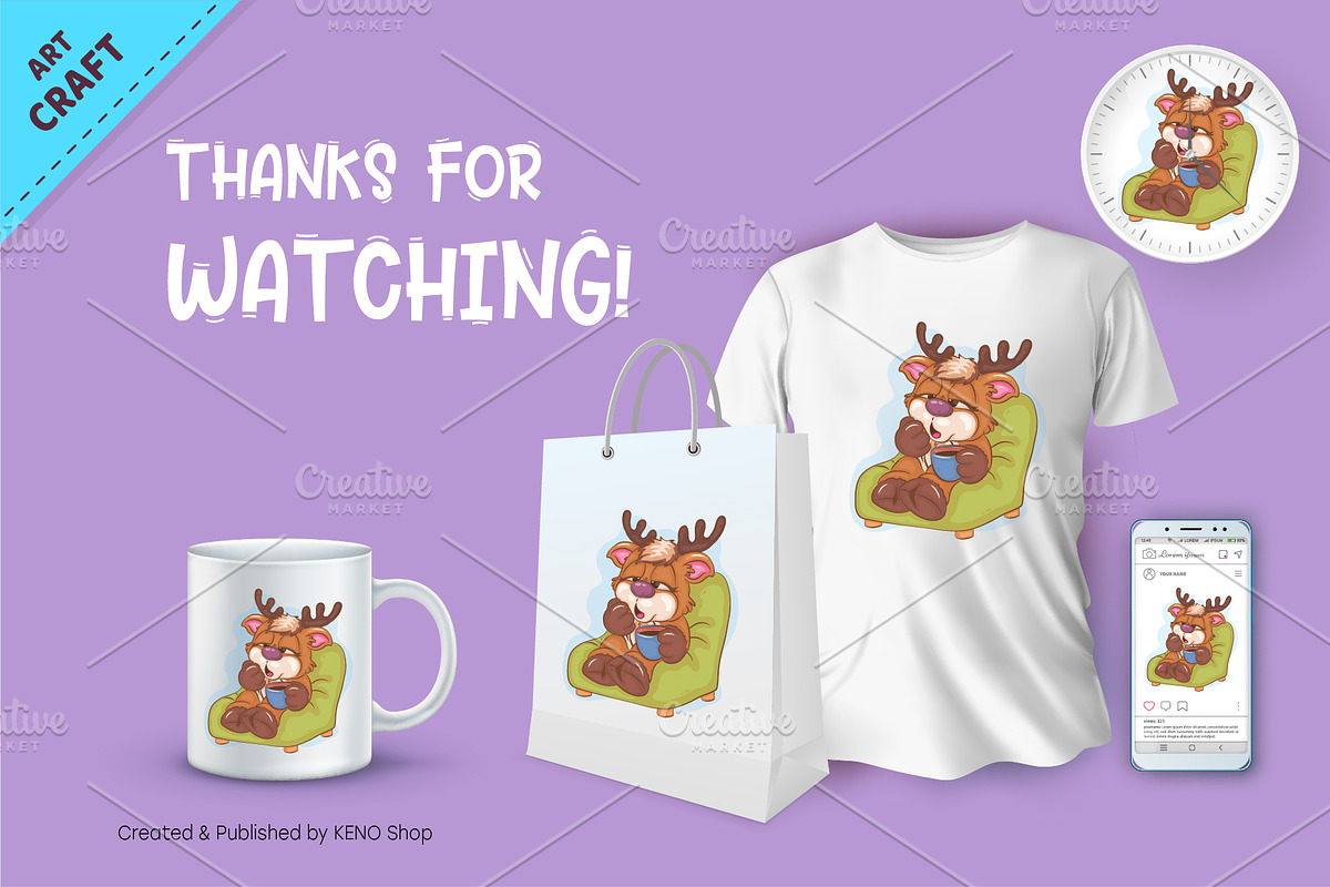 Cartoon Sleepy Deer. Clipart, an Animal Illustration by KENO Mascots (Photo 3 of 3)