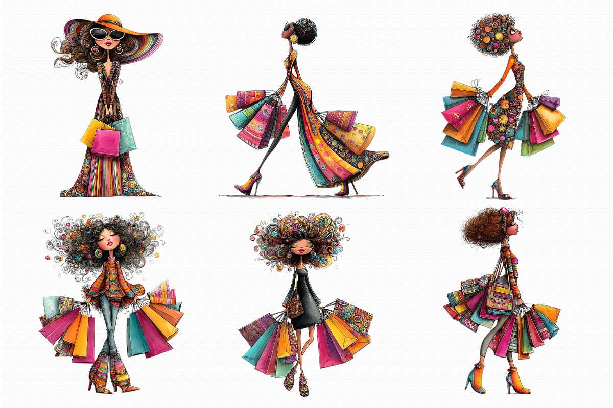 Whimsical Lady Shopping Clipart, an Illustration by Libby Wishes (Photo 3 of 7)