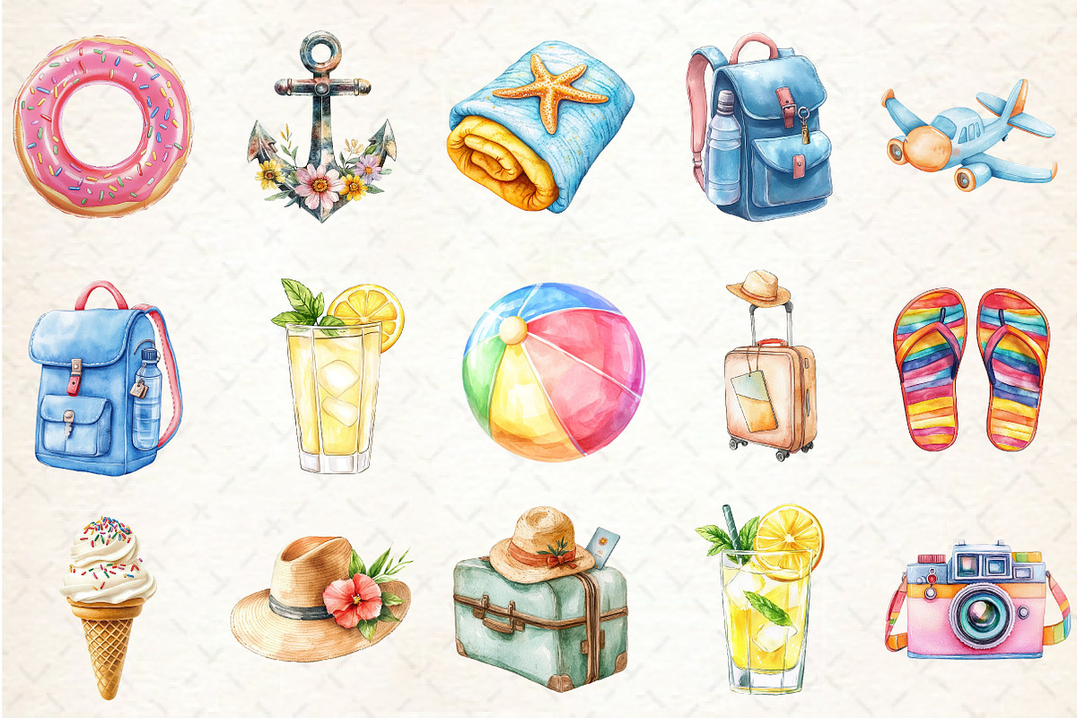 Watercolor Summer Vacation Clipart, an Illustration by Rose Art (Photo 4 of 4)