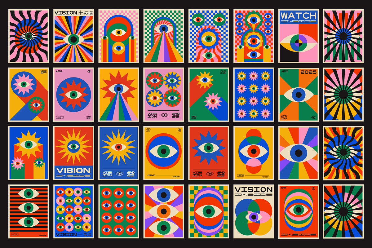 100 VISION EYE VECTOR POSTERS SET, a Texture Graphic by craftlove (Photo 4 of 8)