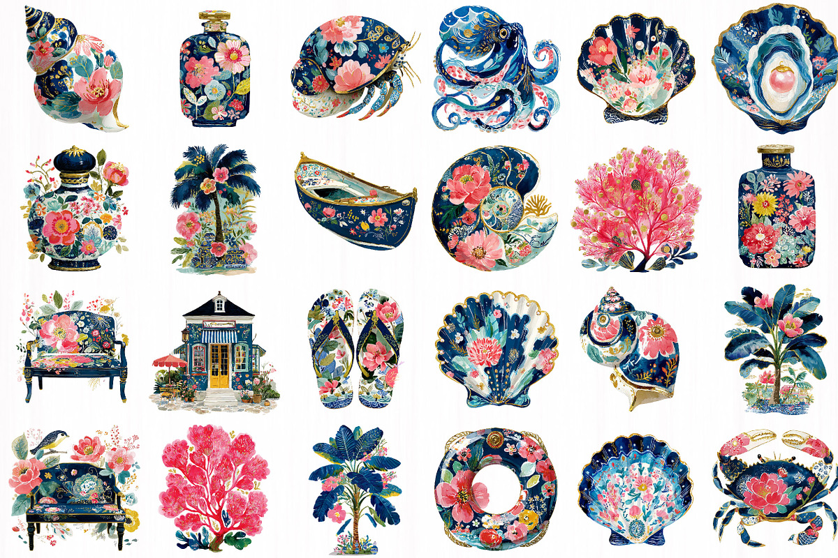 Preppy Coastal Clipart Set, an Object Illustration by DreamCafeArt (Photo 4 of 6)
