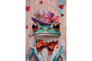 Valentine Frog in Pink Bowtie Art, an Animal Illustration by Art Paradise Studios