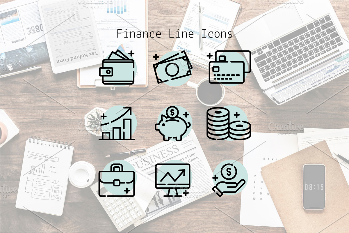 Finance Line Icons, an Outline Icon by Lyolya Profitrolya (Photo 1 of 2)