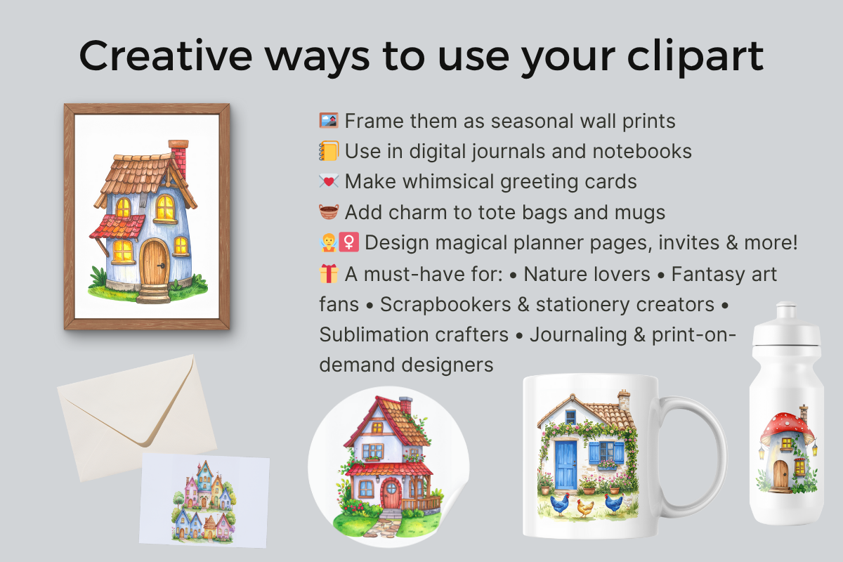 Whimsical Cottage Clipart Bundle PNG, an Object Illustration by Daffodil Dream Studio (Photo 3 of 6)
