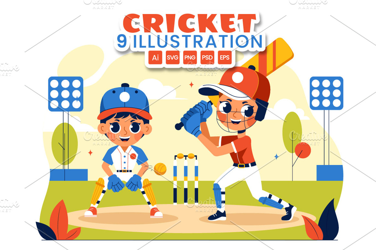 9 Cricket Player Illustration, a Sport Illustration by denayunebgt (Photo 1 of 3)