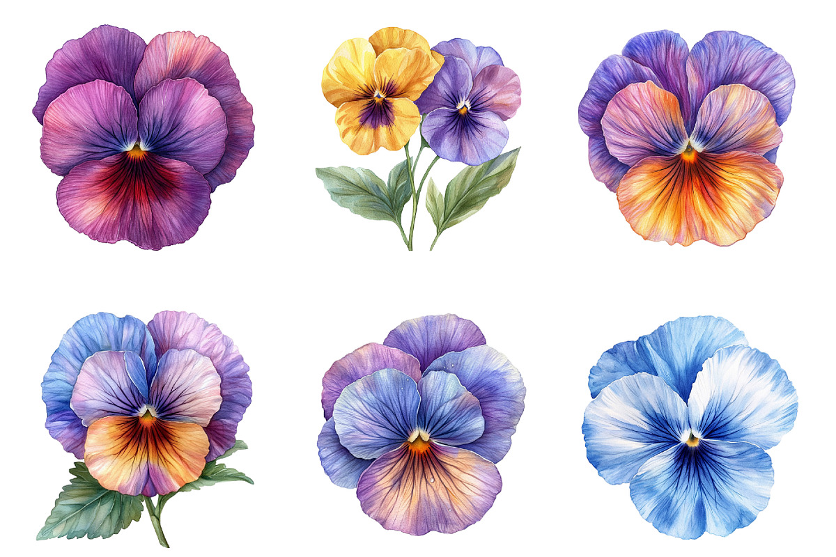 Watercolor Pansy Flowers Clipart, an Illustration by SinaCreation (Photo 3 of 5)
