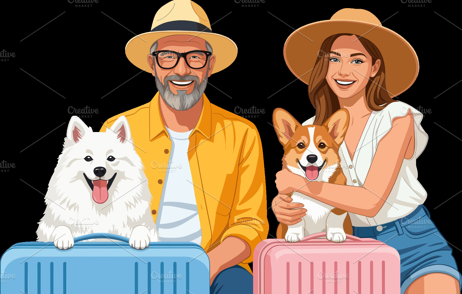 Happy Couple with Dogs Ready to Trav, a Photo by angellodeco