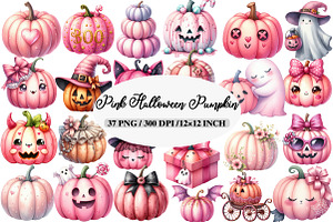 Pink Halloween Pumpkin Clipart, an Illustration by Daily.Designs