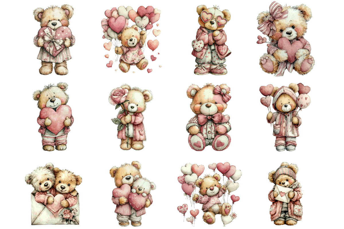 Valentine's Day Teddy Bears Clipart, an Illustration by Designking (Photo 2 of 5)