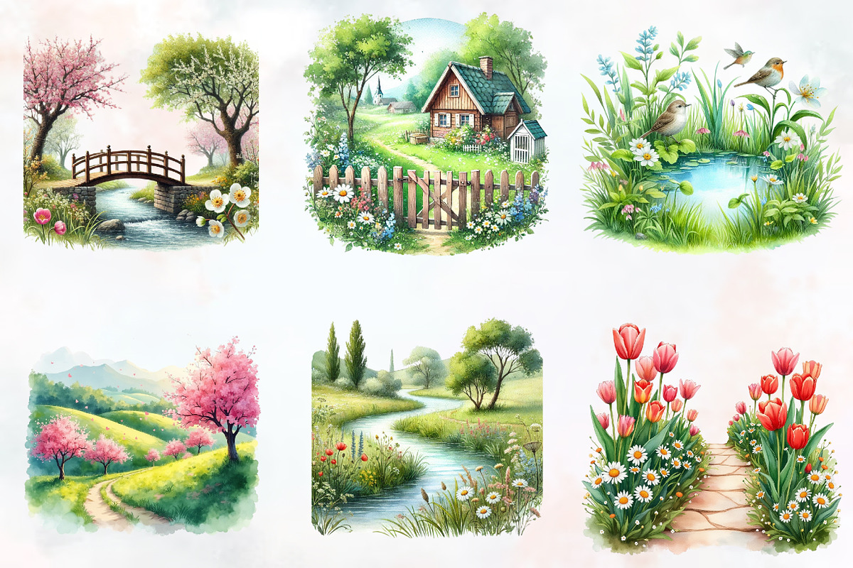 Spring Landscape Clipart, Spring Png, an Illustration by RobertsArt (Photo 5 of 7)