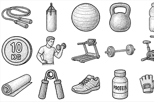 Fitness Equipment Icons, an Object Graphic by nikagraphic