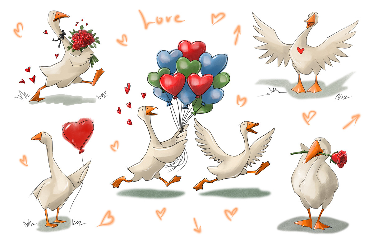 Valentine Goose Clipart Set, a Seasonal Illustration by IrynaPanashii (Photo 2 of 10)