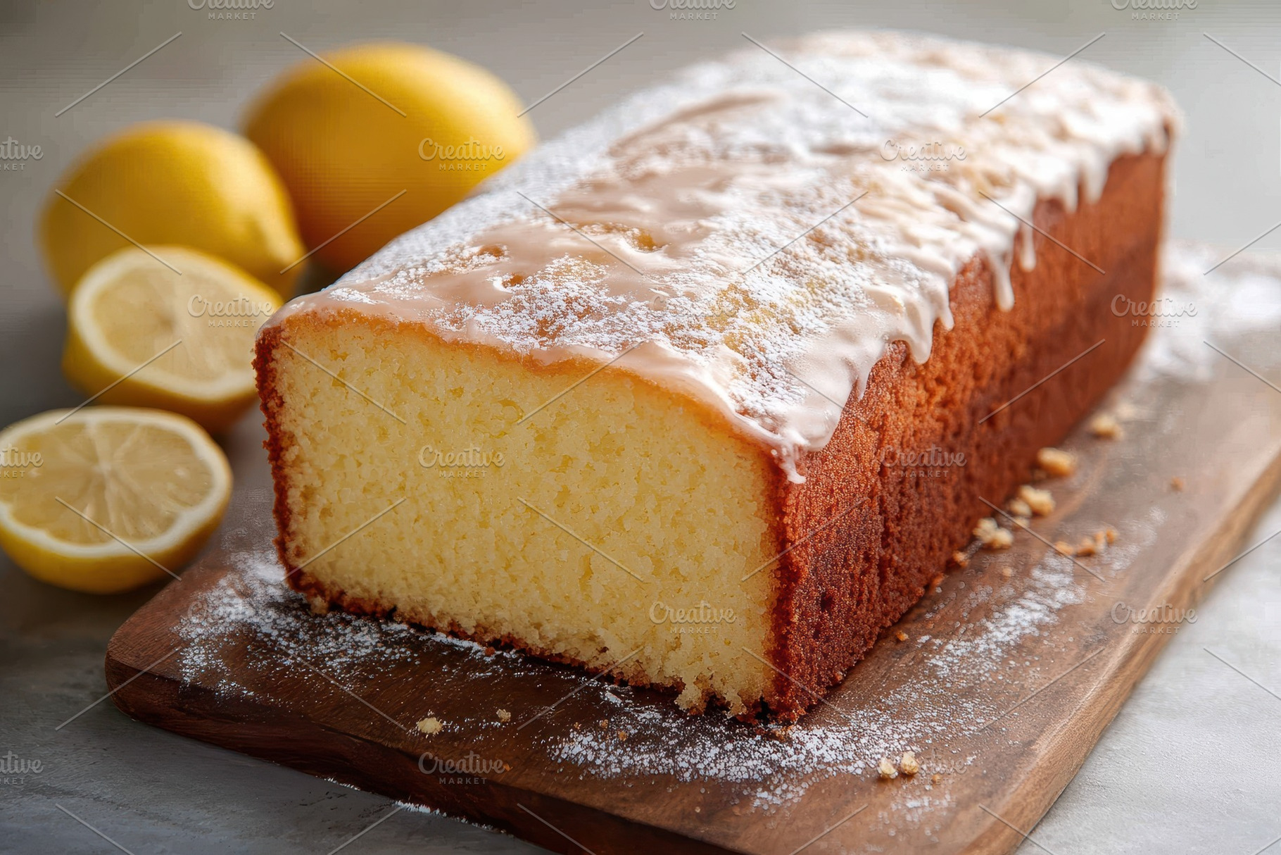 Delicious lemon pound cake topped, a Photo by Pavel_design