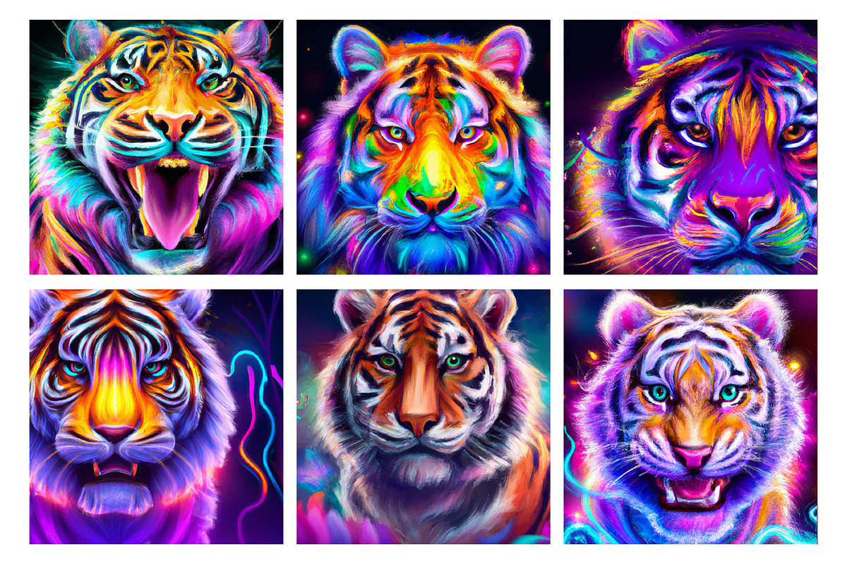 Neon Rainbow Tigers Designs, an Illustration by Arely Arts