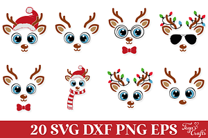 Christmas Reindeer Faces SVG Pack