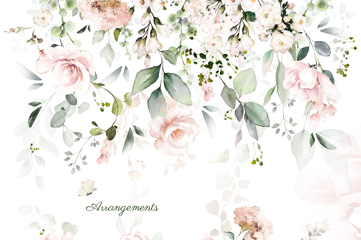 Pink watercolor flowers & herbs, an Illustration by Lisima (Photo 10 of 11)