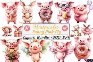Funny Pink Pig Clipart Bundle, an Illustration by DreamCafeArt