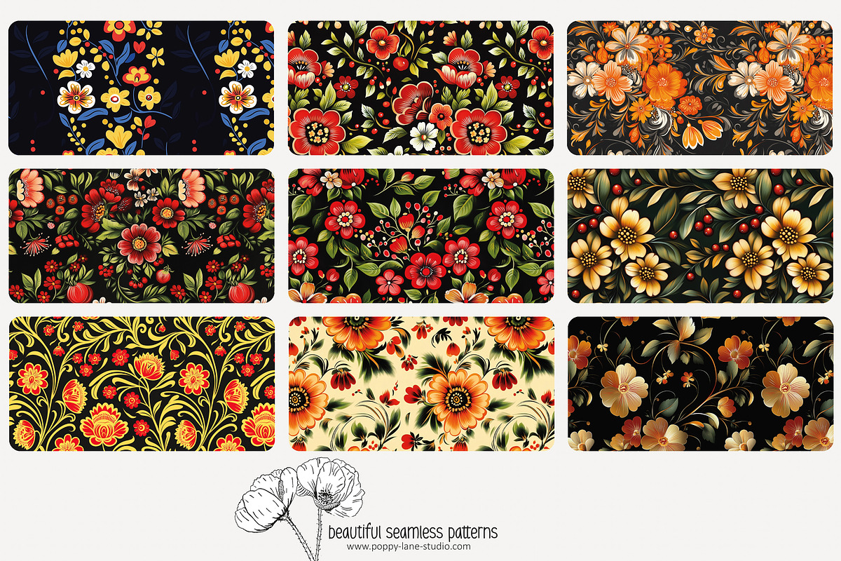 70 Khokhloma seamless pattern, a Pattern Graphic by Poppy Lane Studio (Photo 2 of 10)