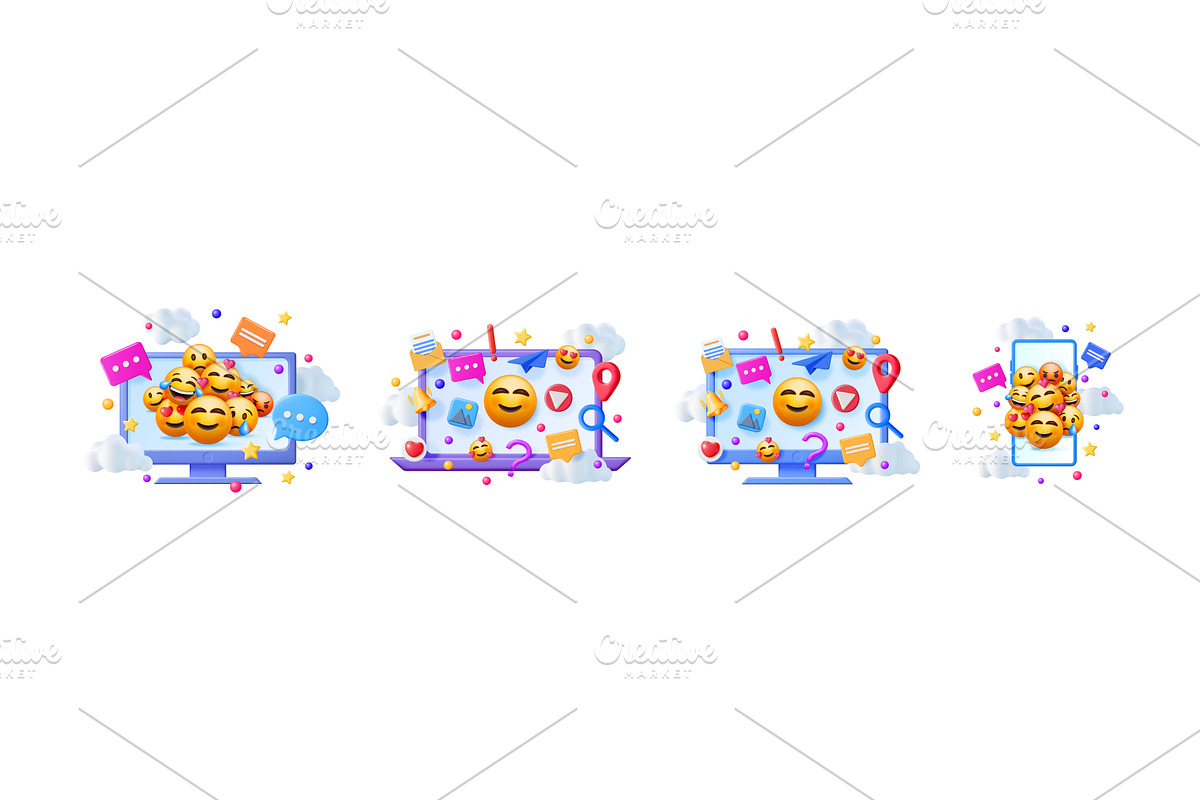 3d vector social media set with, a Technology Illustration by Abscent