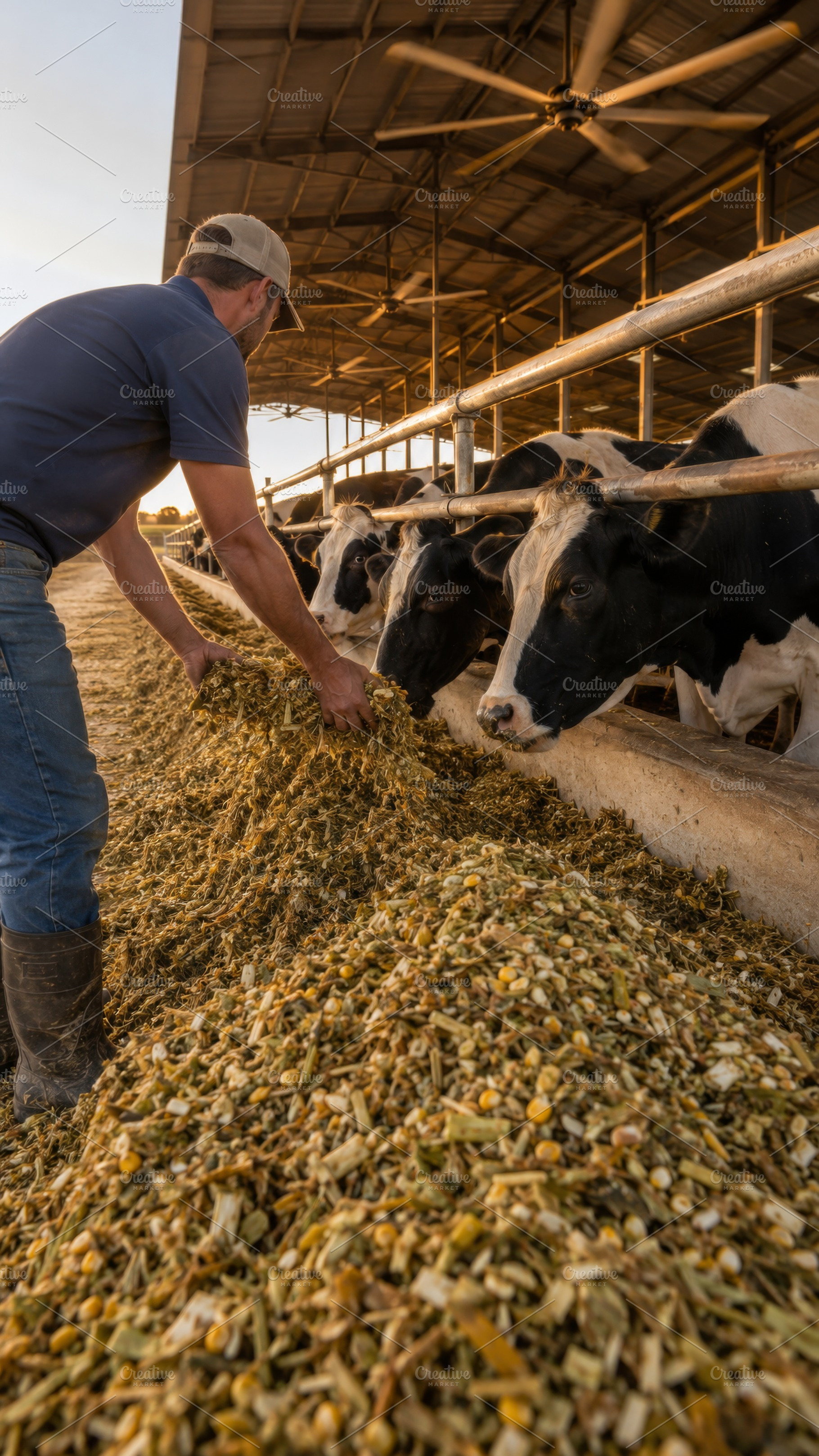 Feeding livestock in summer heat at, a Photo by Dvoevnore photos