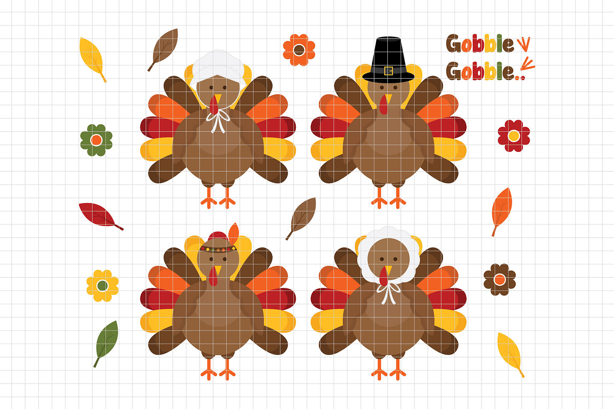 Turkeys Clipart (DC60), a Decorative Illustration by Printablestore