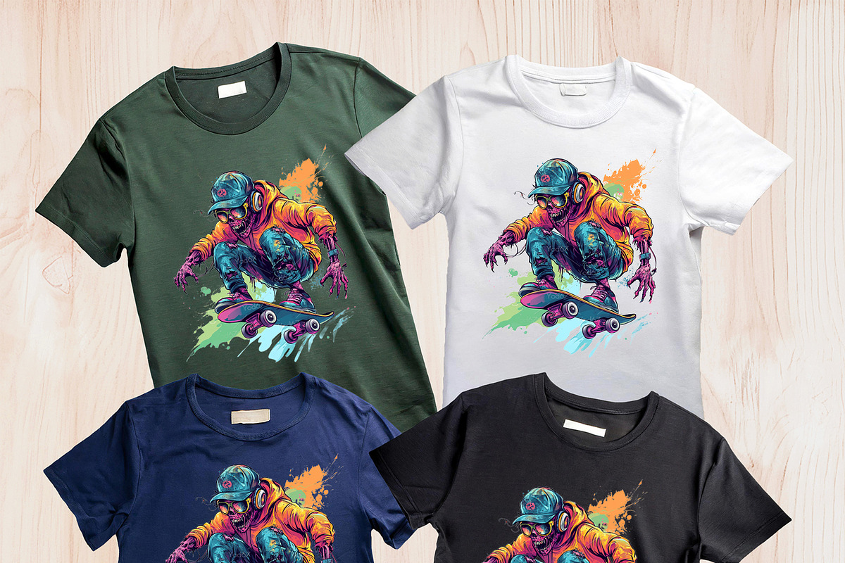 Zombie on a skateboard. T-shirt Png., a Decorative Illustration by yod67 (Photo 2 of 9)