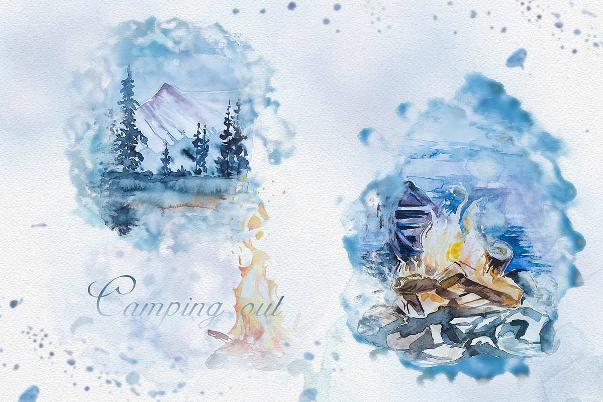 Watercolor Camping Out Clipart Set, a Transportation Illustration by ArtCreationsDesign (Photo 1 of 5)