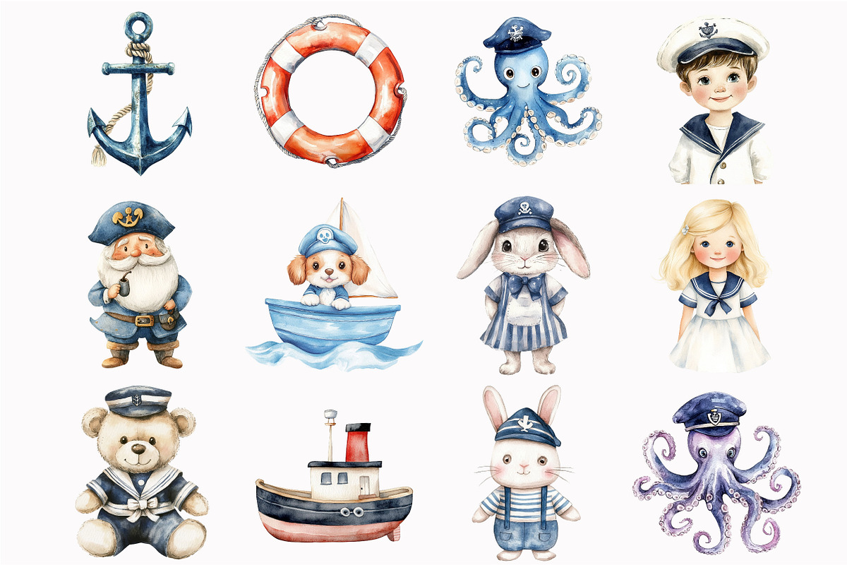 Nautical Watercolor Clipart, an Illustration by Design Market (Photo 2 of 4)
