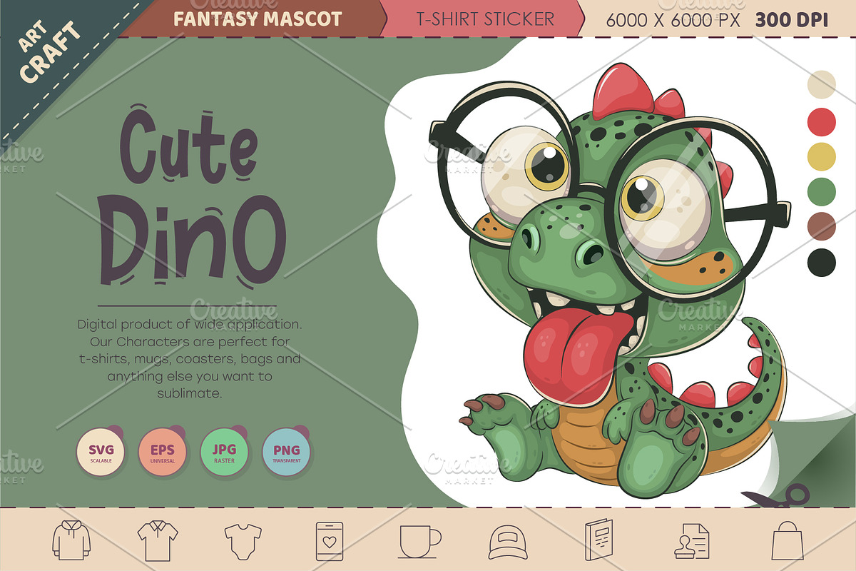 Cute cartoon dino. T-Shirt, PNG, SVG, an Animal Illustration by KENO Mascots (Photo 1 of 3)
