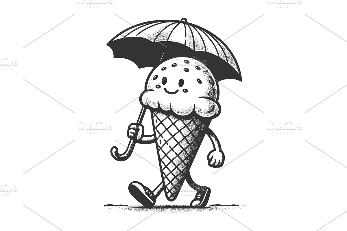 ice cream cone character walking, a Food Illustration by AlexArt
