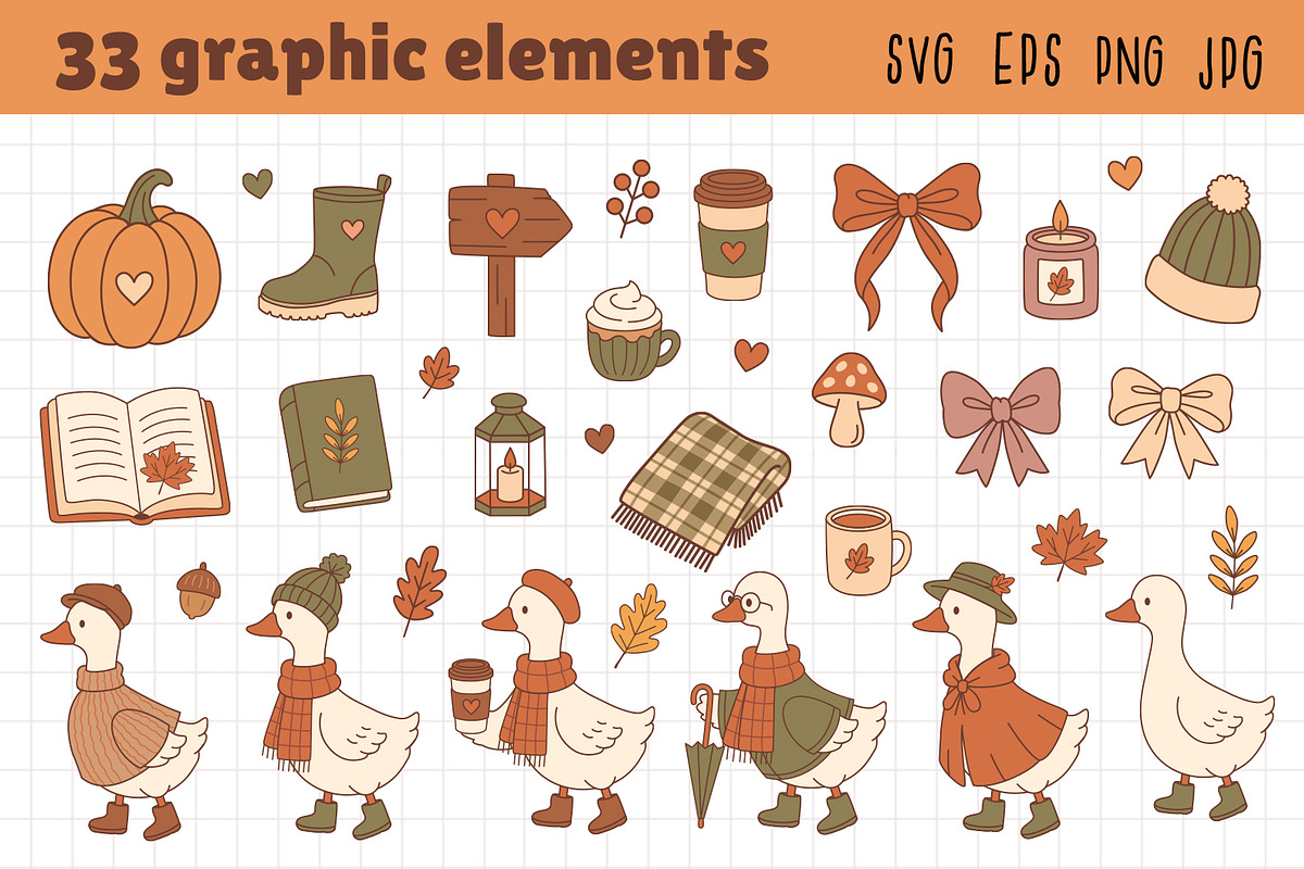 Cozy Goose Fall Vector Clipart Pack, an Animal Illustration by NataKa (Photo 2 of 4)