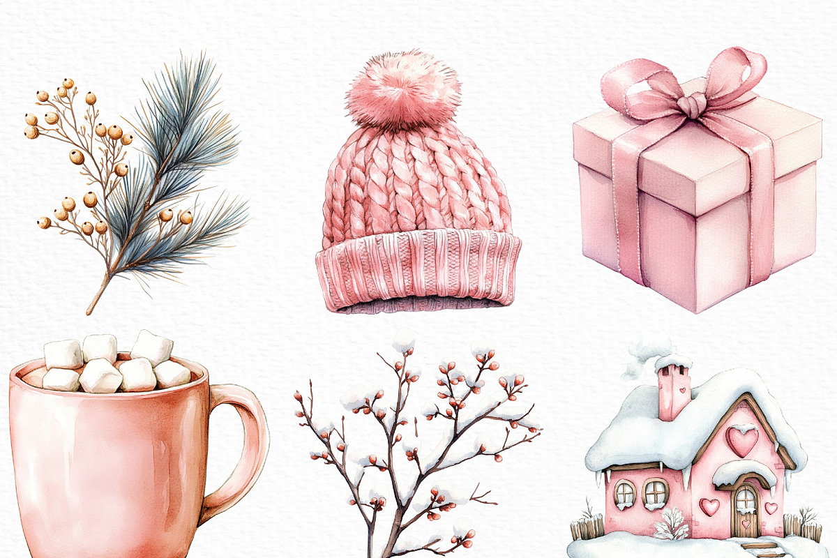 Watercolor Blush Winter Clip Art, an Illustration by Craft Nest (Photo 2 of 6)
