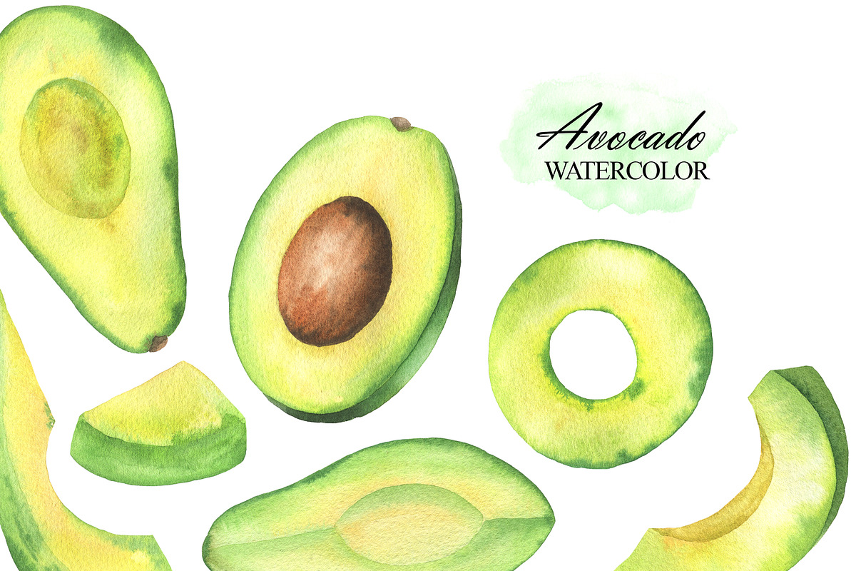 Watercolor avocado clipart, a Food Illustration by OlDm_Shop (Photo 4 of 6)