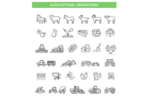 Agricultural and farming icons set, an Illustration by Tettygreen