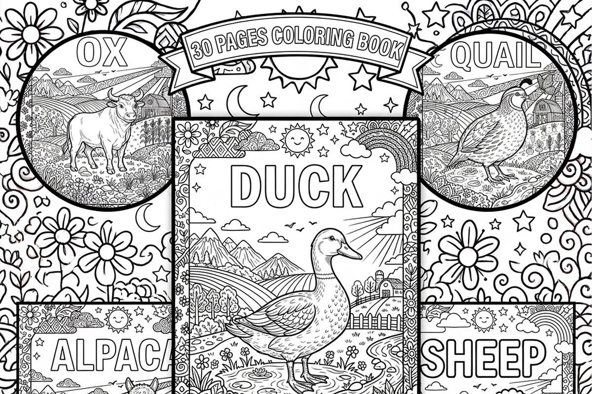 Farm Animal Coloring Book for Kids, an Education Illustration by Mohammad Sarfaraz (Photo 4 of 11)