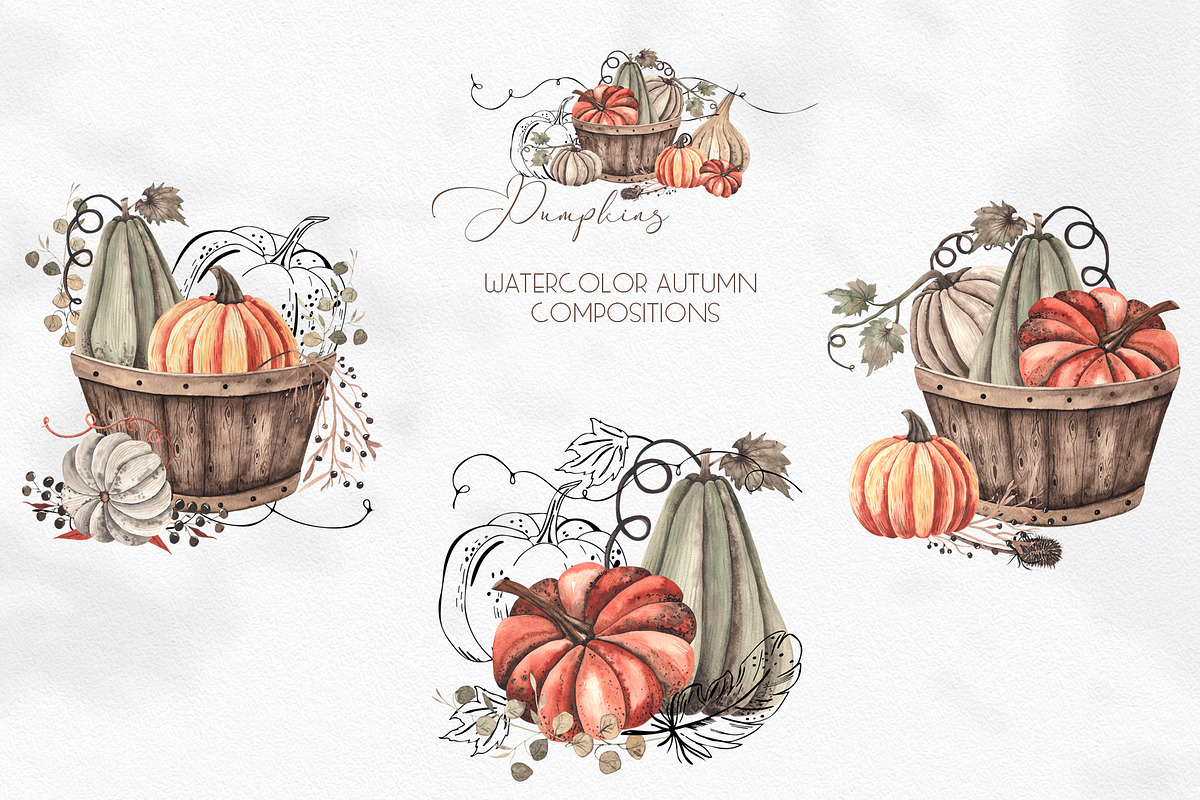 Watercolor Autumn Pumpkins, an Object Graphic by Ana-Sakuta (Photo 2 of 18)