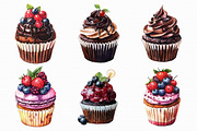 Watercolor cupcake clipart, an Illustration by Libby Wishes (Thumbnail 3 of 4)