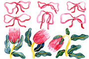 Protea flowers and bows, a Decorative Illustration by made by Tanya (Thumbnail 2 of 4)