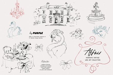 Affair: Romantic Vintage Line Art, a Decorative Illustration by Purple