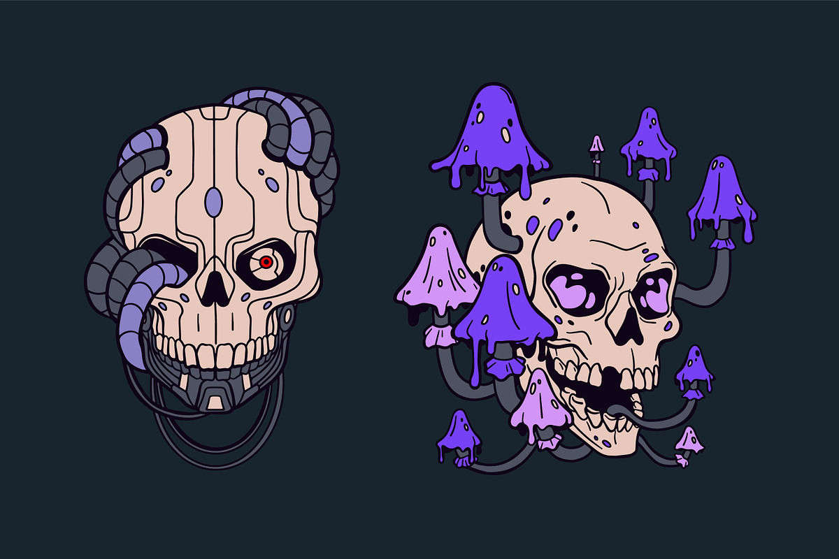 Horror vintage skull tattoo art set, a Decorative Illustration by Good Studio (Photo 3 of 16)