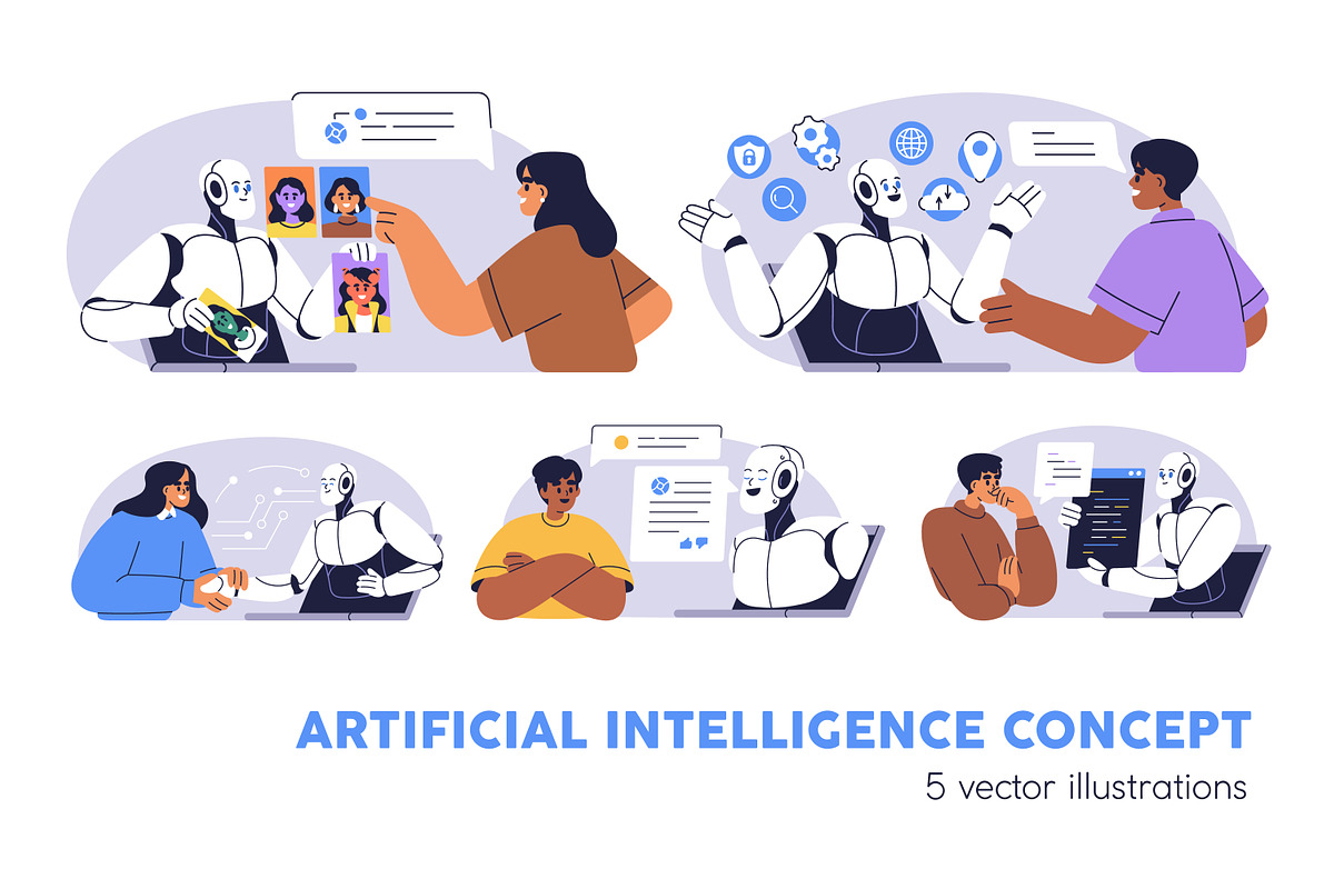 AI technology, robot assistants set, a Technology Illustration by Good Studio (Photo 1 of 6)
