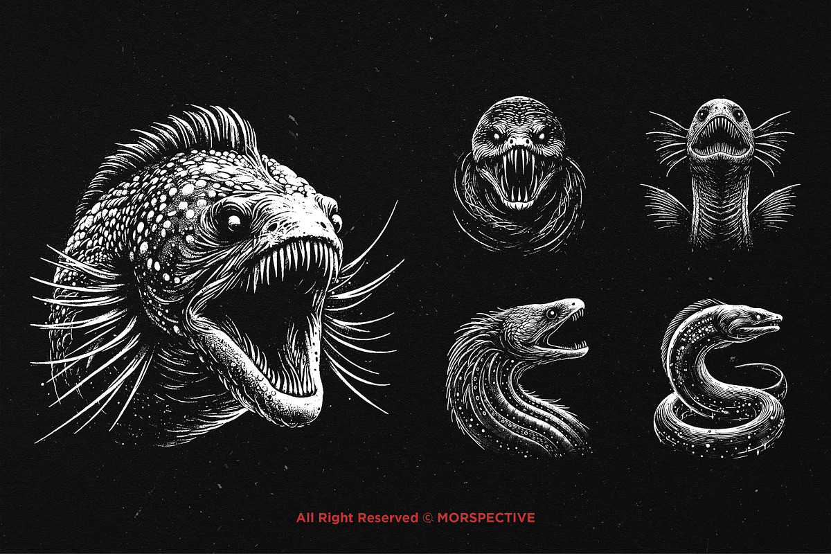 10 Bundle Dark Art Eel Aquatic Fish, an Illustration by Morspective (Photo 5 of 7)